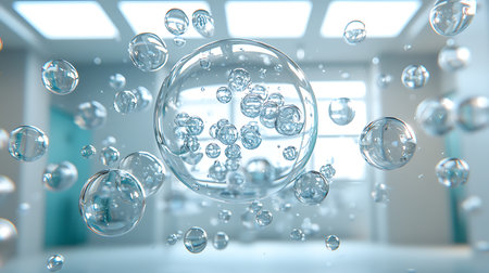 Bubbles in a glass sphere. 3d rendering, 3d illustration.の写真素材