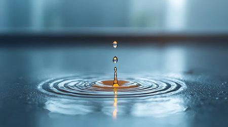 Falling drops of water. Splash effect after collision a falling drops with water Surfaceの写真素材