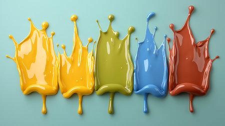 Colored paint splashes isolated on blue background. 3d renderingの写真素材