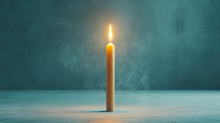 3d rendering of a burning candle in a dark room with smokeの写真素材