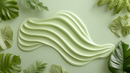 Creative layout made of monstera leaves on pastel green background. Minimal summer concept. Flat lay, top view.の写真素材