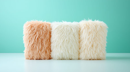Fur pillows on a green background. 3d rendering.の写真素材