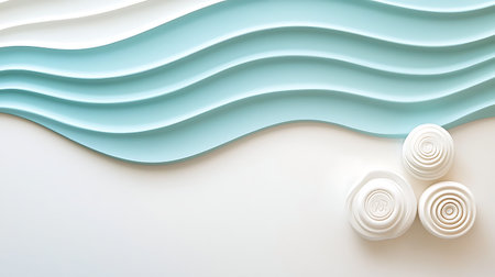 Abstract background with white and turquoise waves.