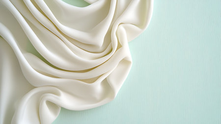 White silk fabric on blue background. 3d rendering, 3d illustration.の写真素材