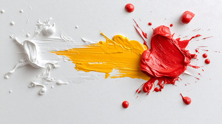 Colorful paint splashes on white background, top view. Abstract art conceptの写真素材