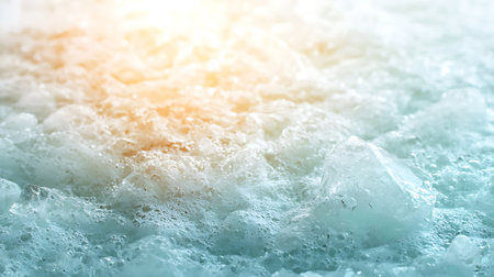 Frozen ice background with sunbeams, shallow depth of fieldの写真素材