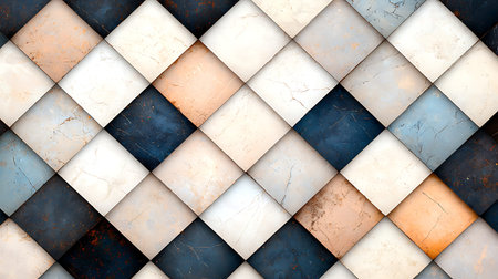 Seamless pattern of white, blue and brown marble tiles.の写真素材