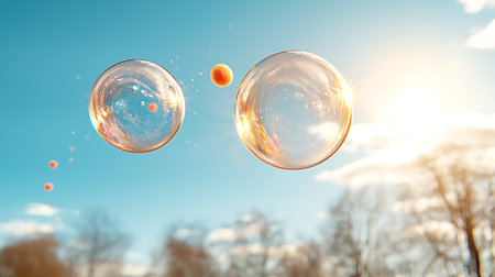 Soap bubbles floating in the air. 3d render illustration.の写真素材