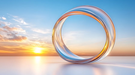 Abstract ring on the background of the sunset. 3D rendering.の写真素材