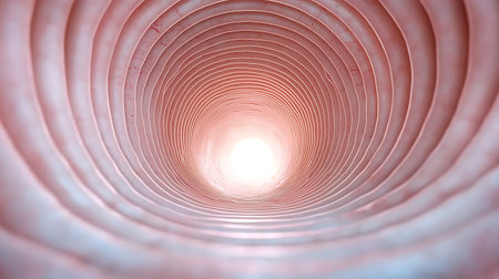 3d illustration of abstract geometric composition, spiral tunnel with light insideの写真素材