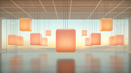 Abstract 3d rendering of empty room with glass windows. 3d renderの写真素材