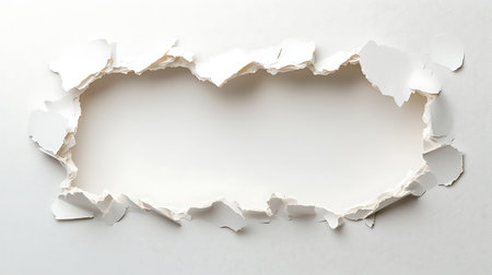 Hole ripped in white paper with space for your message or textの写真素材