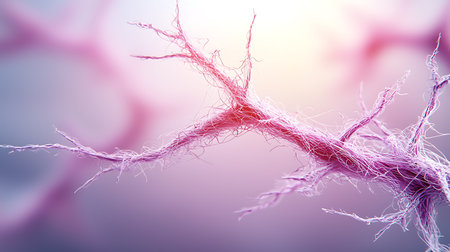 3d rendering of a human nerve cell with selective focus and blurred backgroundの写真素材