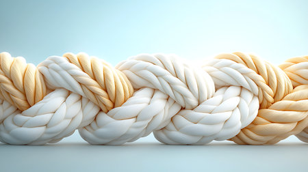White rope on a blue background. 3d rendering, 3d illustration.の写真素材