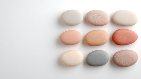 Colorful spa stones on white background, top view. Zen conceptの写真素材