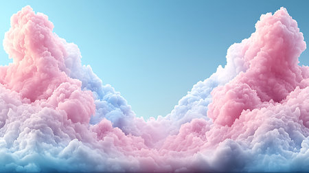 3d illustration of beautiful pink clouds in the blue sky with copy space