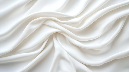 Closeup of rippled white satin fabric cloth texture background