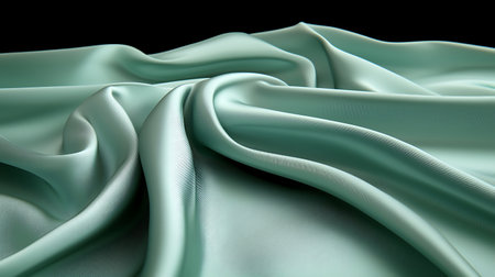 Closeup of rippled green satin fabric, studio shotの写真素材