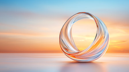 3d rendering of a ring on a background of a beautiful sunsetの写真素材