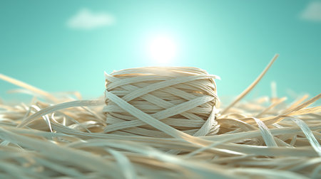 Wicker rope on blue sky background. 3d render illustration.の写真素材