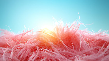 Close-up of pink feathers on blue background. 3d renderingの写真素材
