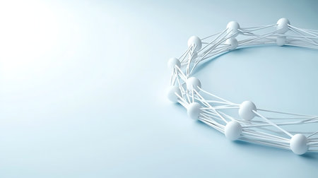 3d rendering of white molecules on blue background with copy space.の写真素材