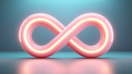 Infinity symbol on blue background. 3D rendering. Neon style.の写真素材