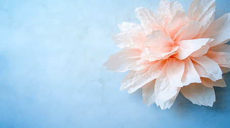 Paper flower on a blue background, top view, copy space.の写真素材