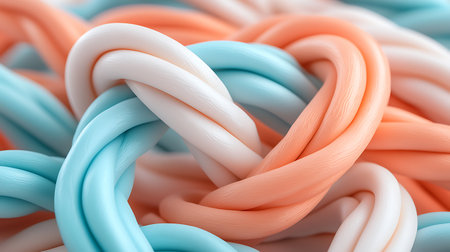 close up of a group of colorful twisted silk ribbons on white backgroundの写真素材