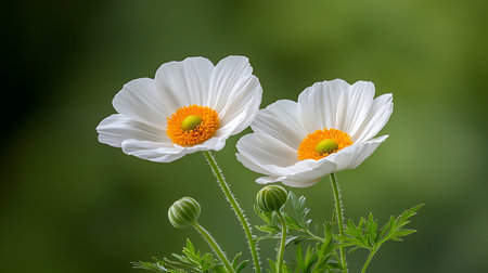 White daisies on a green background. Close-up.の写真素材