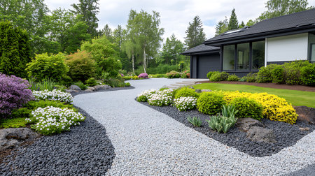 Luxury house with beautiful landscaped garden. Northwest, USAの写真素材
