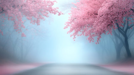Cherry blossom and foggy background. 3D Renderingの写真素材