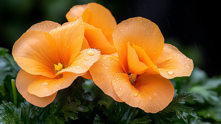 Beautiful orange flowers with raindrops on the petals, close up