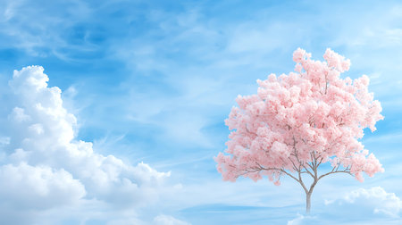 Cherry blossom tree on blue sky background with copy space.