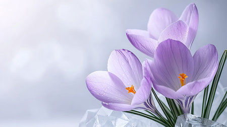 Beautiful crocus flowers in a vase on a light background