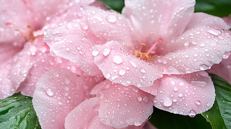 Beautiful pink hibiscus flowers with water drops close upの写真素材
