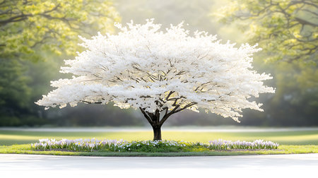 Beautiful cherry blossom tree in the park. 3d renderingの写真素材