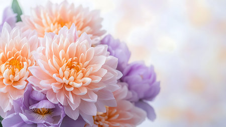 Beautiful bouquet of flowers in pastel colors, close up
