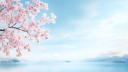Cherry blossom spring background with copy space. Sakura flower backgroundの写真素材