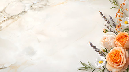 Flowers compositionle background. Flat lay, top view, copy spaceの写真素材