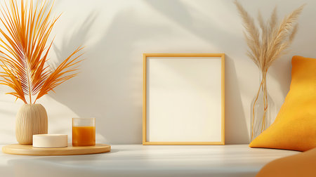 Mock up poster frame in modern interior background, 3d renderの写真素材