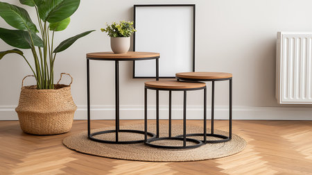 Interior of modern living room with black metal bar stool. 3d renderの写真素材
