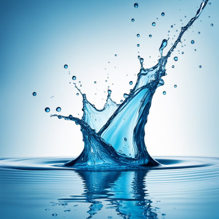 Water drop splash, blue water splash isolated on a white backgroundの写真素材