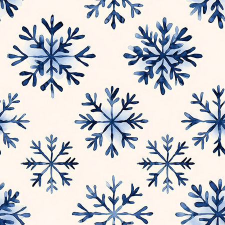 Seamless watercolor pattern with blue snowflakes. Christmas background.の写真素材