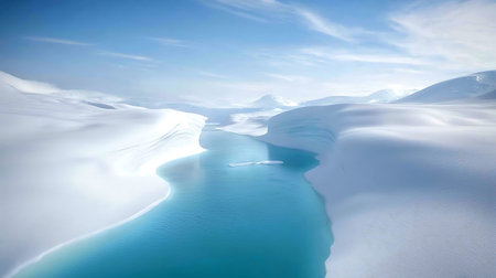 Beautiful winter landscape with turquoise lake and snow-capped mountains
