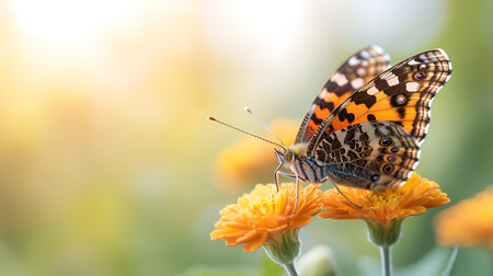 Butterfly on orange flower in the garden,nature background.の写真素材