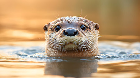 Portrait of an Asian small-clawed otter swimming in the waterの写真素材
