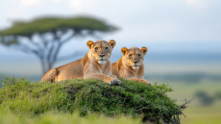 Lioness and lion cubs in Serengeti National Park, Tanzaniaの写真素材