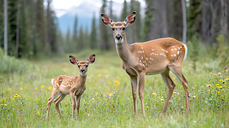 Two whitetail fawns in Yellowstone National Park, Wyoming