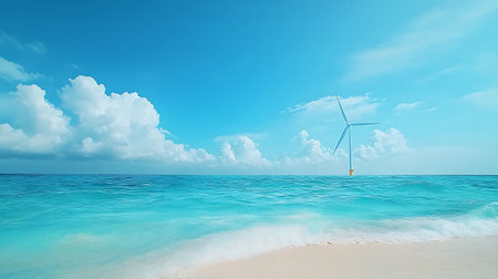 Beautiful beach with wind turbine in the caribbean sea.の写真素材